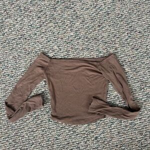 Brown Off-Shoulder Long Sleeve Top